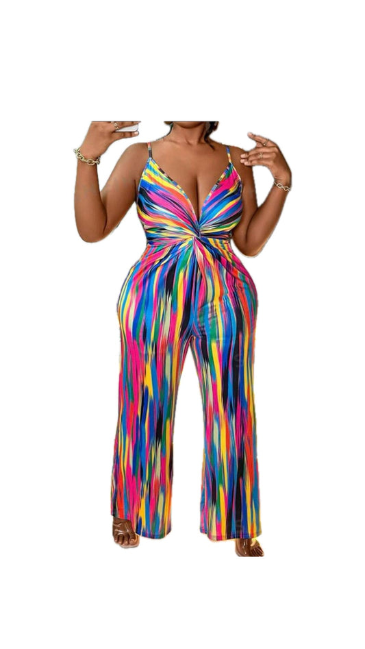 Striped V-Neck Wide Leg Jumpsuit